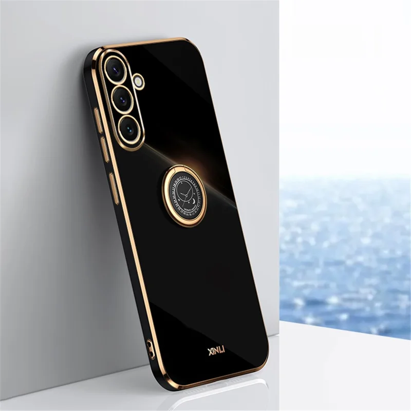 XINLI For Samsung Galaxy A54 5G Drop-proof Protective Phone Cover Electroplating Slim Mobile Phone Case Kickstand - Black
