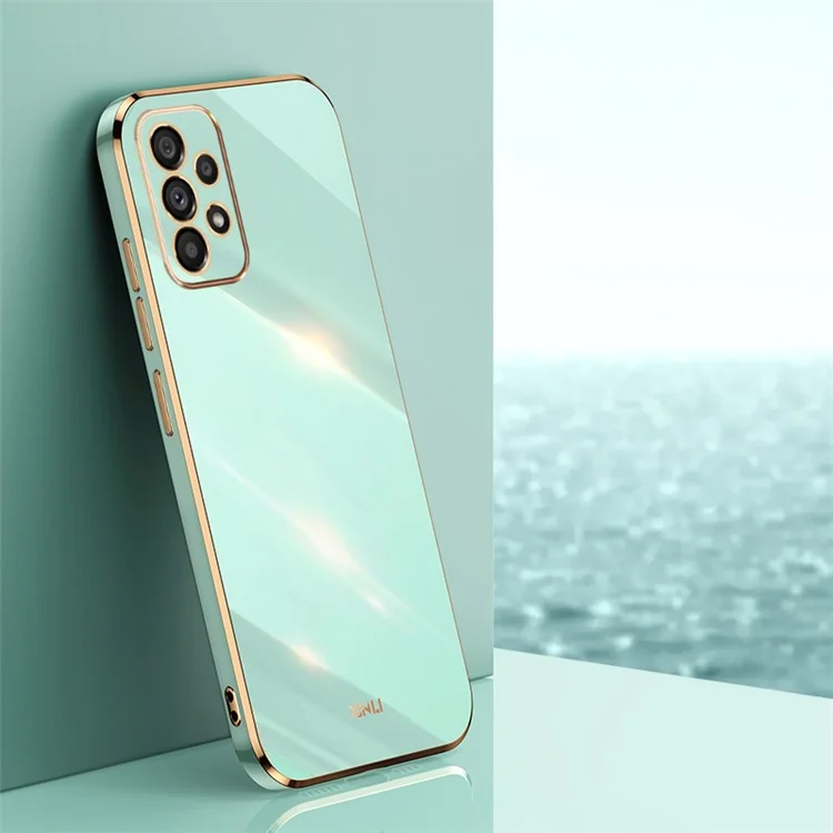 XINLI Cell Phone Cover For Samsung Galaxy A53 5G, Electroplating Golden Edge Scratch-resistant Anti-drop TPU Phone Case - Cyan