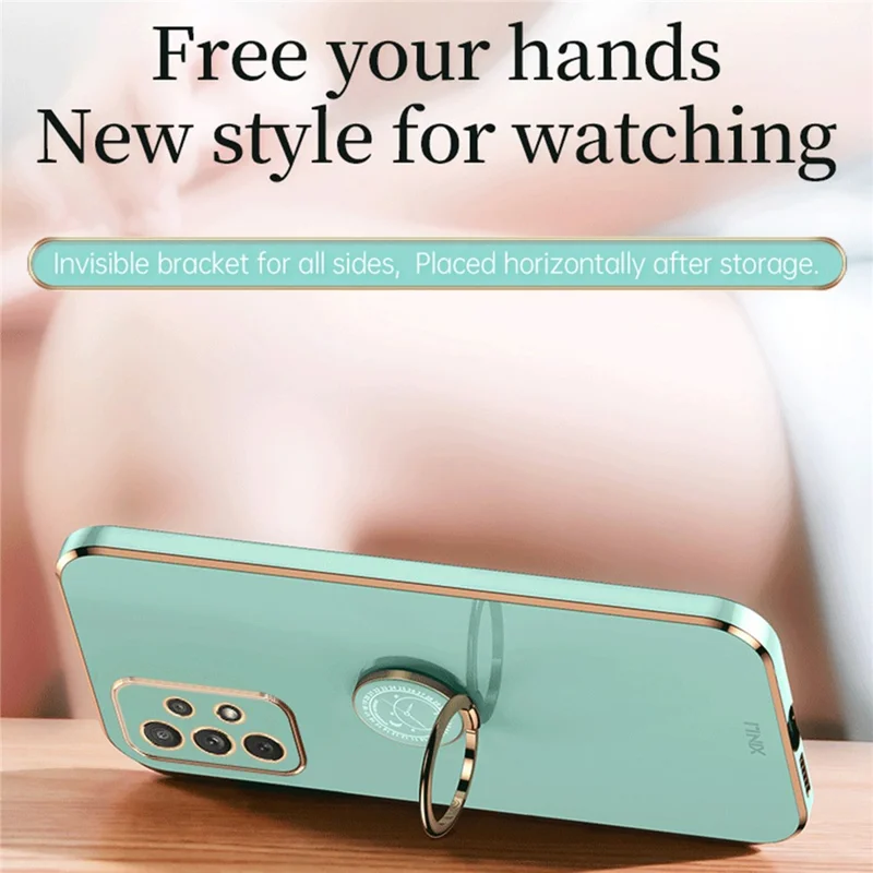 XINLI Shockproof Phone Cover For Samsung Galaxy A53 5G, Protective TPU Phone Case Kickstand with Electroplating Golden Edge - Cyan