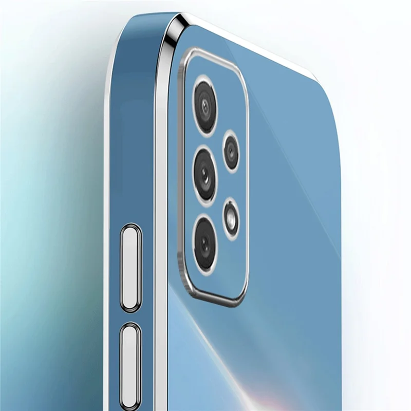 XINLI Shockproof Phone Cover For Samsung Galaxy A53 5G, Protective TPU Phone Case Kickstand with Electroplating Golden Edge - Cyan