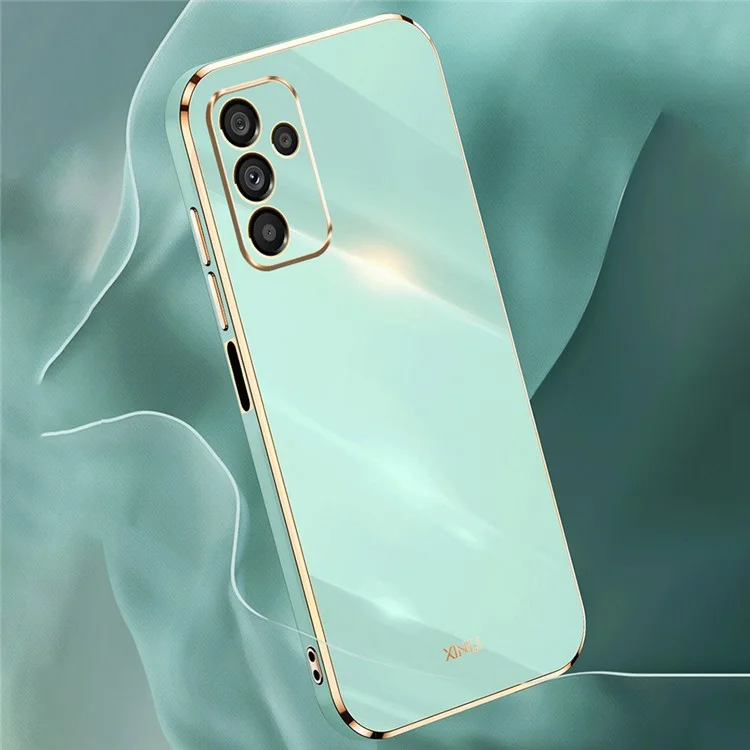 XINLI Anti-drop Phone Case For Samsung Galaxy A14 5G / A14 4G Electroplating Golden Edge TPU Mobile Phone Cover - Cyan