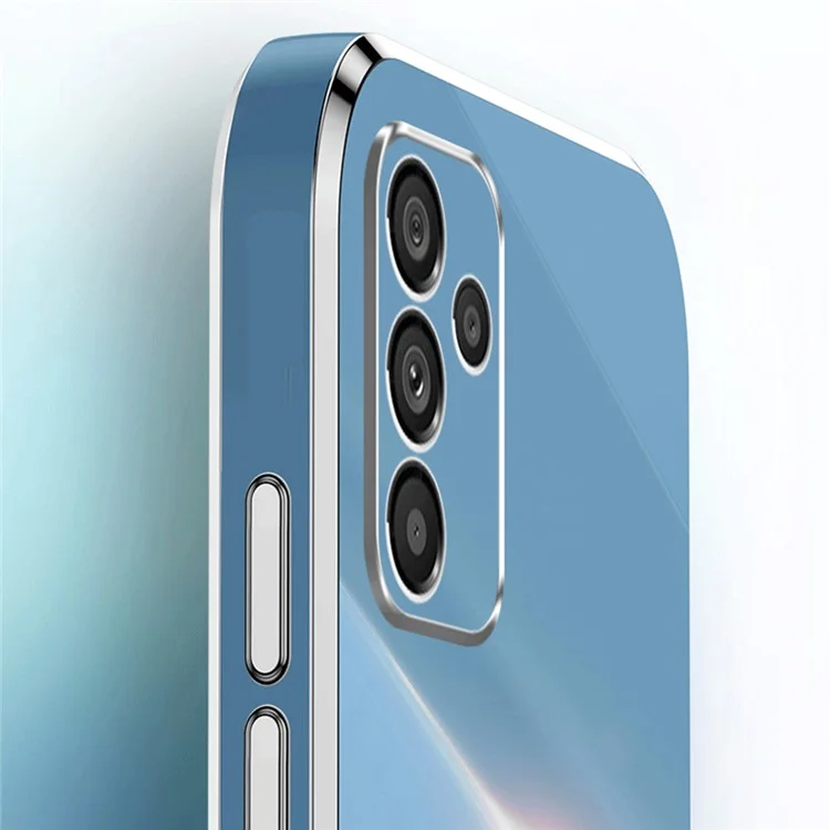 XINLI Para Samsung Galaxy A14 5G / A14 4G Anel de Recorte de Lente Preciso Kickstand Phone Case Electroplating Golden Edge Soft TPU Cover - Ciano