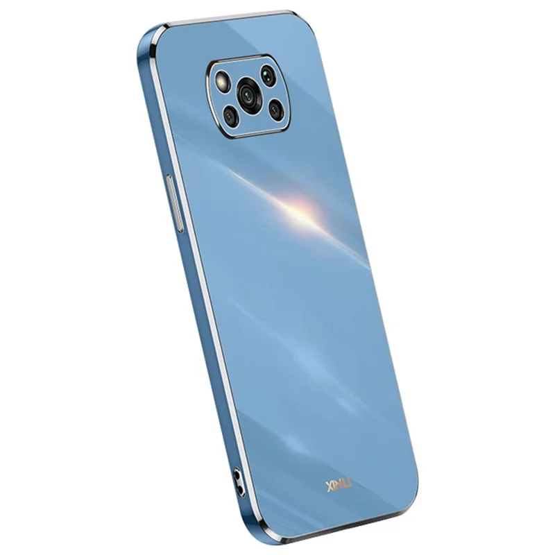 Coque de téléphone XINLI pour Xiaomi Poco X3 / X3 Pro / X3 NFC, protection antichoc avec bord doré en électroplaquage, coque de protection arrière en TPU - Bleu