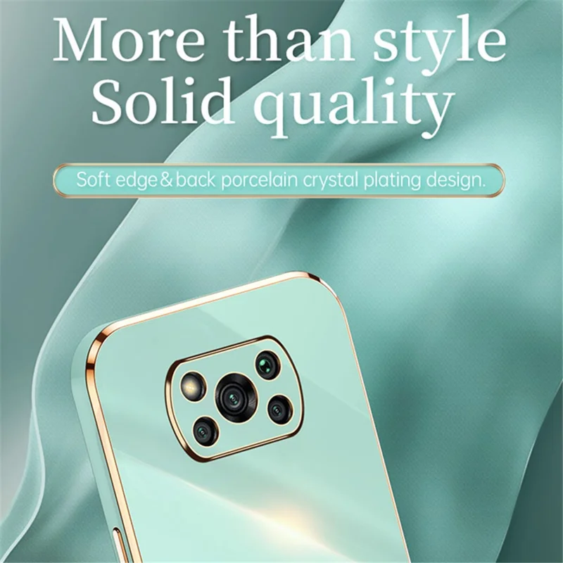 Coque de téléphone XINLI pour Xiaomi Poco X3 / X3 Pro / X3 NFC, protection antichoc avec bord doré en électroplaquage, coque de protection arrière en TPU - Bleu