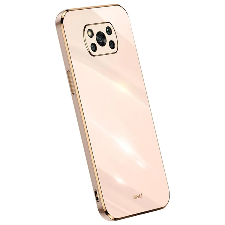 XINLI Phone Case for Xiaomi Poco X3 / X3 Pro / X3 NFC, Drop Proof Electroplating Golden Edge TPU Protective Back Cover - Pink