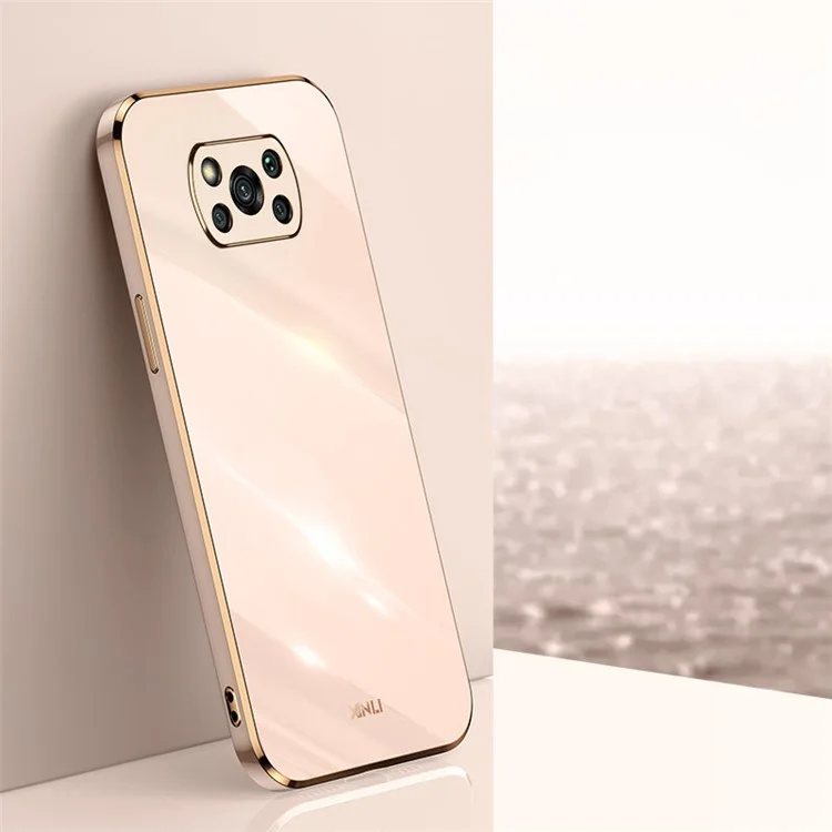 XINLI Phone Case for Xiaomi Poco X3 / X3 Pro / X3 NFC, Drop Proof Electroplating Golden Edge TPU Protective Back Cover - Pink