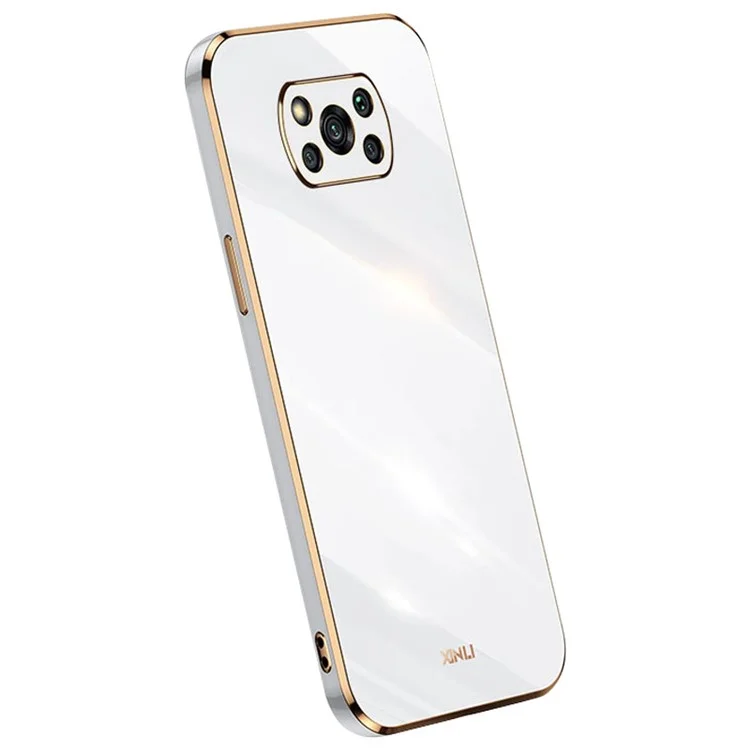 XINLI Phone Case for Xiaomi Poco X3 / X3 Pro / X3 NFC, Drop Proof Electroplating Golden Edge TPU Protective Back Cover - White