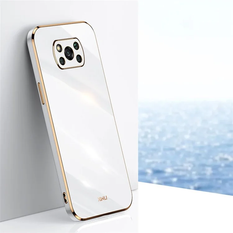 XINLI Phone Case for Xiaomi Poco X3 / X3 Pro / X3 NFC, Drop Proof Electroplating Golden Edge TPU Protective Back Cover - White