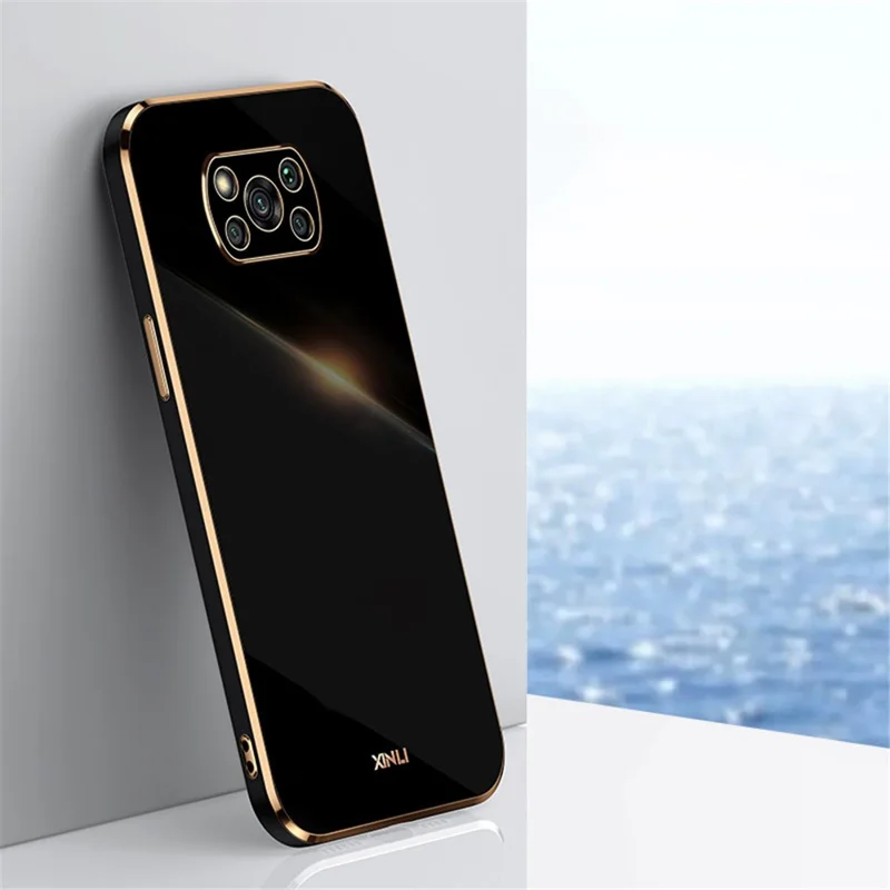 XINLI Phone Case for Xiaomi Poco X3 / X3 Pro / X3 NFC, Drop Proof Electroplating Golden Edge TPU Protective Back Cover - Black