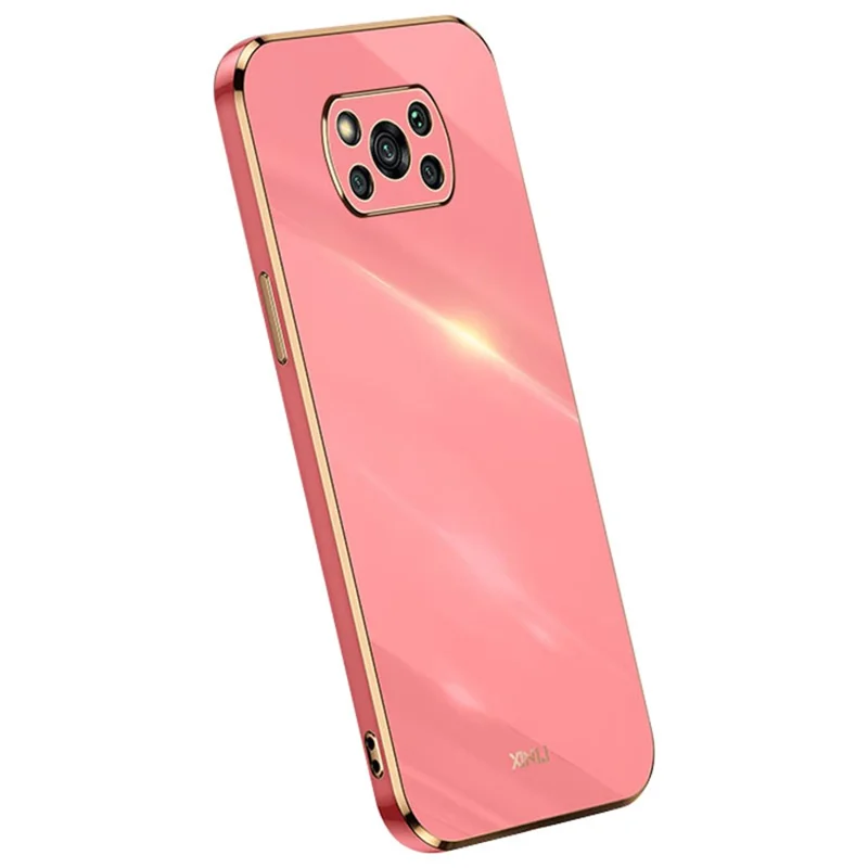 XINLI Funda para teléfono móvil para Xiaomi Poco X3 / X3 Pro / X3 NFC, protección contra caídas con borde dorado plateado de TPU - Rojo