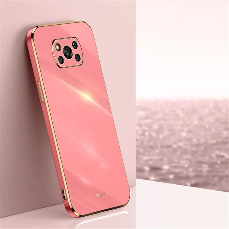 XINLI Funda para teléfono móvil para Xiaomi Poco X3 / X3 Pro / X3 NFC, protección contra caídas con borde dorado plateado de TPU - Rojo
