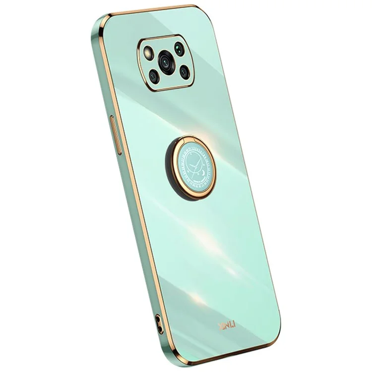 XINLI Back Shell para Xiaomi Poco X3 / X3 Pro / X3 NFC, Capa com Suporte Anel, Acabamento Dourado Eletrolítico, Capa Flexível de TPU - Ciano