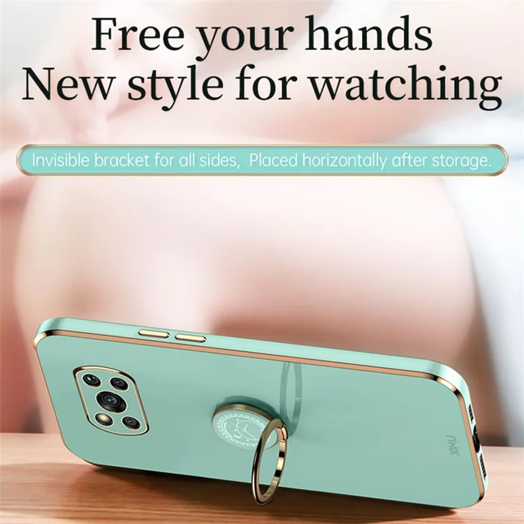 XINLI Back Shell para Xiaomi Poco X3 / X3 Pro / X3 NFC, Capa com Suporte Anel, Acabamento Dourado Eletrolítico, Capa Flexível de TPU - Ciano