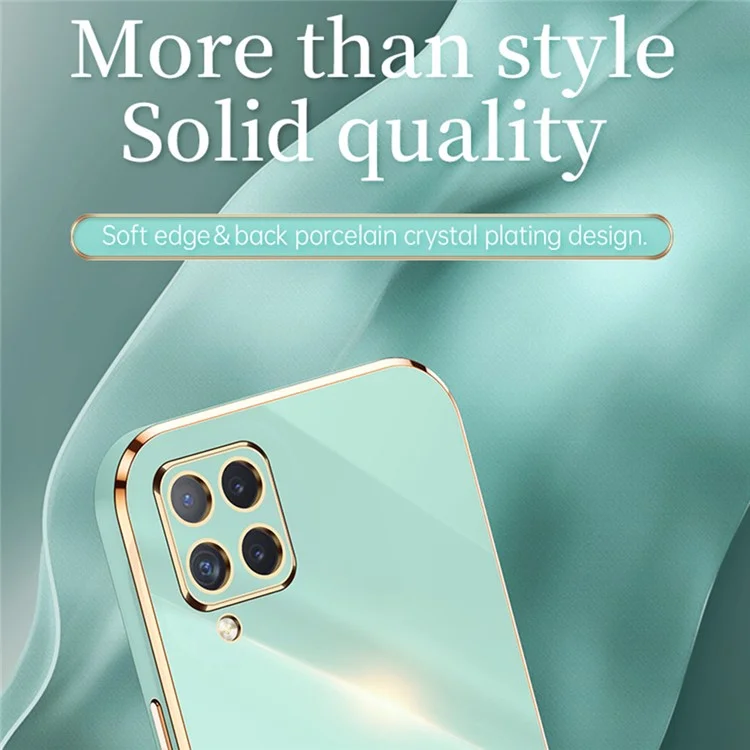 XINLI Phone Back Case for Samsung Galaxy A12, Electroplating Golden Edge TPU Protective Cover - Cyan