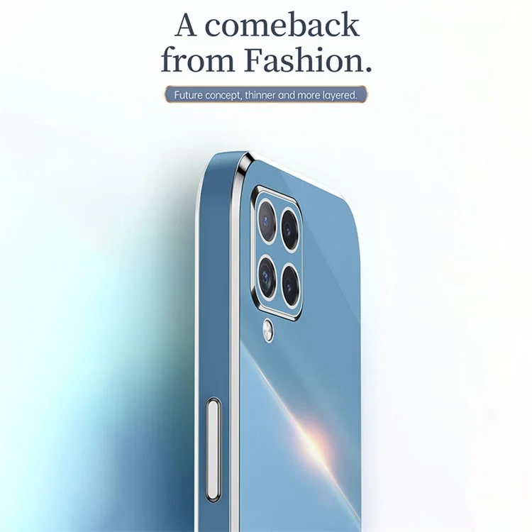 XINLI Phone Back Case for Samsung Galaxy A12, Electroplating Golden Edge TPU Protective Cover - Cyan