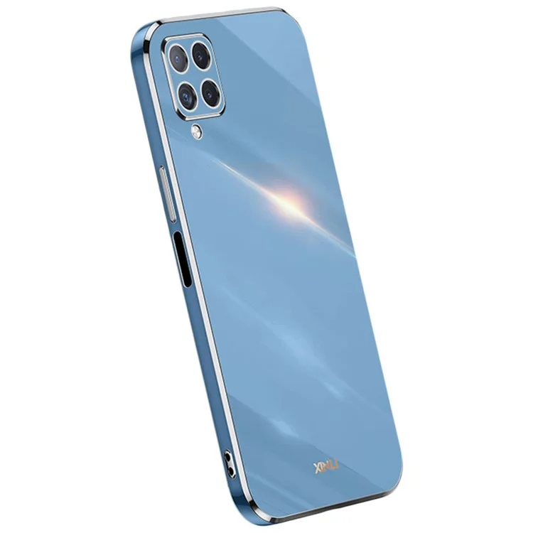 Custodia posteriore per telefono XINLI per Samsung Galaxy A12, cover protettiva in TPU con bordo dorato elettroplaccato - Blu
