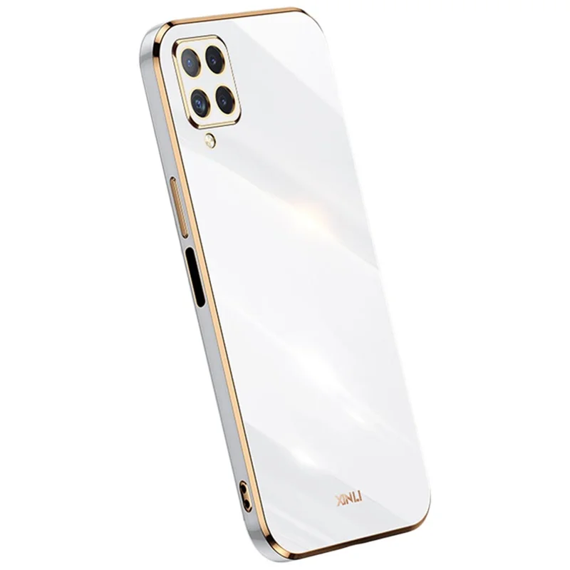 XINLI Phone Back Case for Samsung Galaxy A12, Electroplating Golden Edge TPU Protective Cover - White