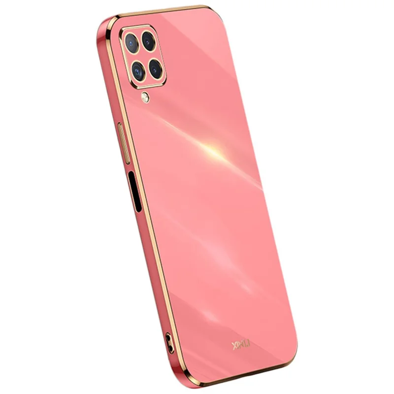 XINLI Phone Back Case for Samsung Galaxy A12, Electroplating Golden Edge TPU Protective Cover - Red