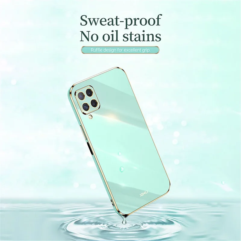 XINLI Phone Back Case for Samsung Galaxy A12, Electroplating Golden Edge TPU Protective Cover - Red