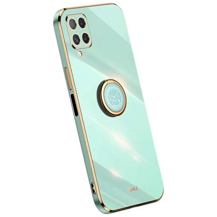 XINLI Back Shell para Samsung Galaxy A12, Anillo de borde dorado electrolítico Kickstand Case Soft TPU Cover - Cian