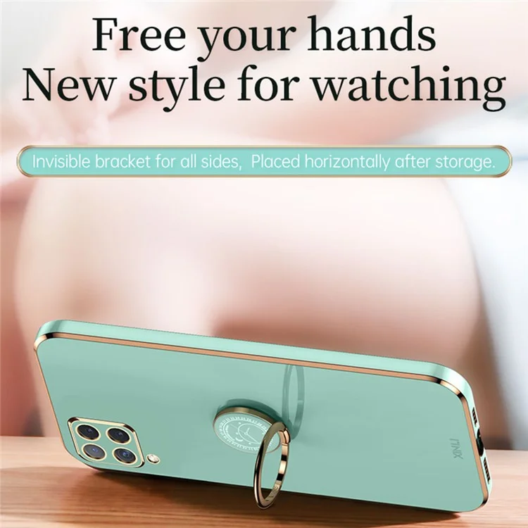XINLI Back Shell para Samsung Galaxy A12, Anillo de borde dorado electrolítico Kickstand Case Soft TPU Cover - Cian