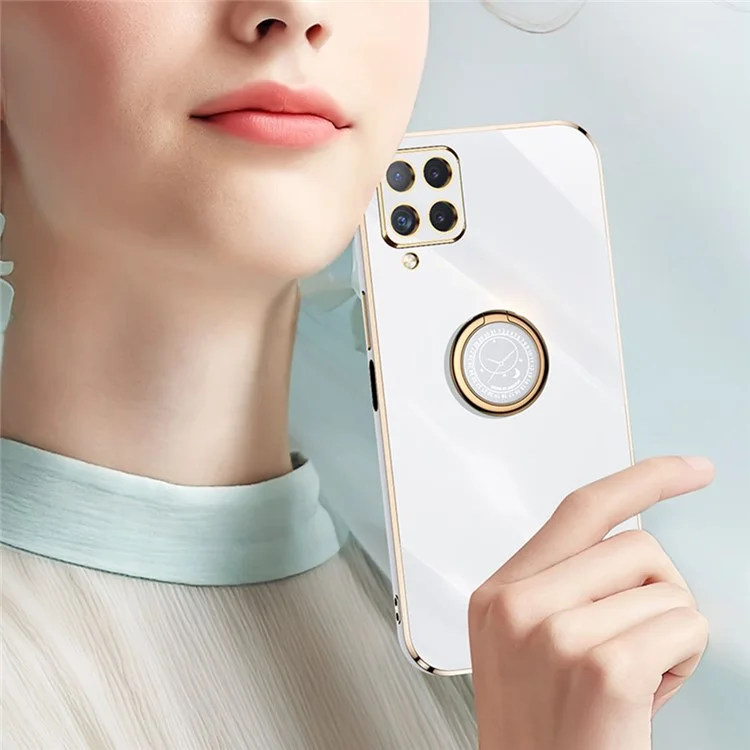 XINLI Back Shell para Samsung Galaxy A12, Anillo de borde dorado electrolítico Kickstand Case Soft TPU Cover - Cian