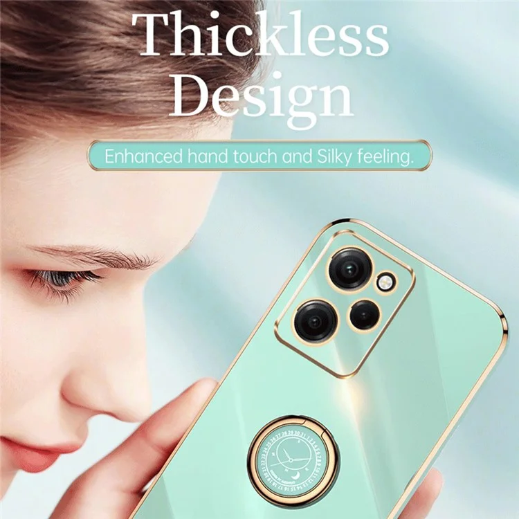 XINLI Para Xiaomi Redmi Note 12 Pro Speed 5G / Poco X5 Pro 5G Ring Kickstand Phone Case Electroplating Golden Edge Soft TPU Cover - Cyan