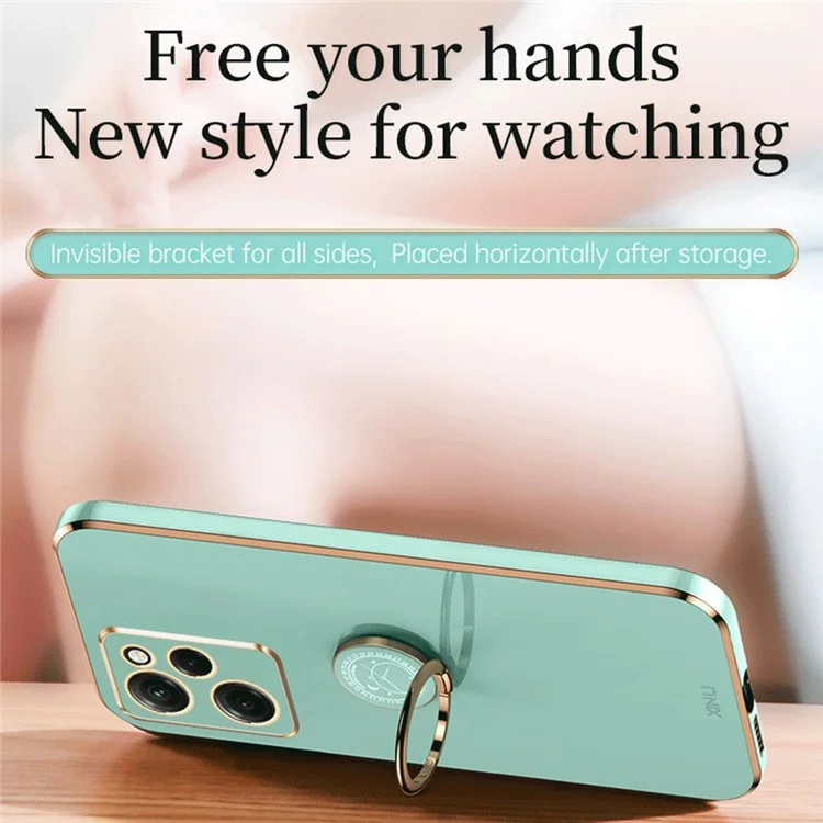 XINLI Para Xiaomi Redmi Note 12 Pro Speed 5G / Poco X5 Pro 5G Ring Kickstand Phone Case Electroplating Golden Edge Soft TPU Cover - Cyan