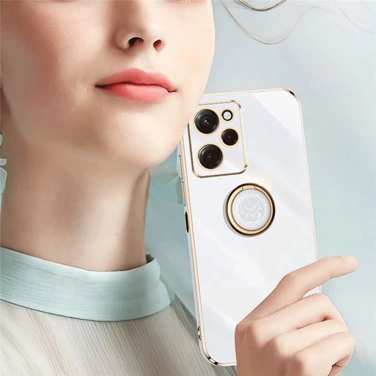 XINLI Para Xiaomi Redmi Note 12 Pro Speed 5G / Poco X5 Pro 5G Ring Kickstand Phone Case Electroplating Golden Edge Soft TPU Cover - Cyan