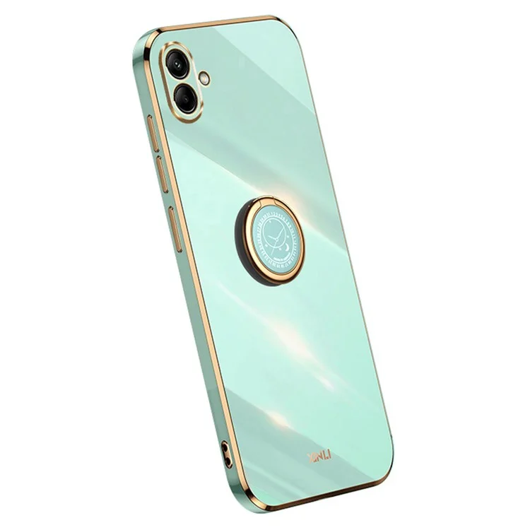 XINLI Smartphone Case For Samsung Galaxy A04 4G (164.4 x 76.3 x 9.1 mm), Anti-fall TPU Phone Case Kickstand with Electroplating Golden Edge - Cyan