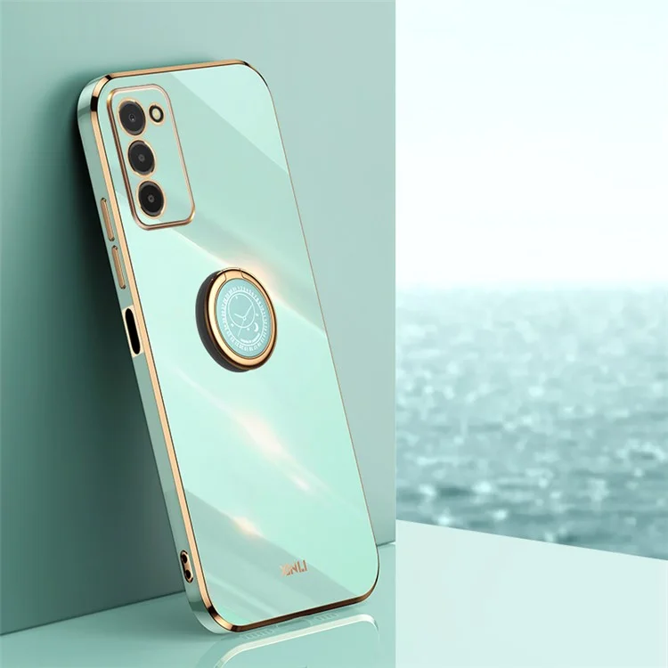 XINLI Para Samsung Galaxy A03s (164.2 x 75.9 x 9.1mm) Funda Antiarañazos para Teléfono con Anillo Soporte Electrochapado TPU Funda de Teléfono Ligera - Cian