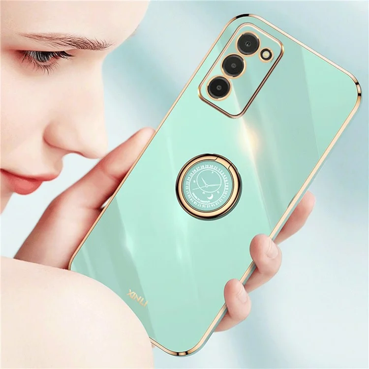 XINLI Para Samsung Galaxy A03s (164.2 x 75.9 x 9.1mm) Funda Antiarañazos para Teléfono con Anillo Soporte Electrochapado TPU Funda de Teléfono Ligera - Cian