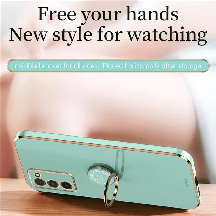 XINLI Para Samsung Galaxy A03s (164.2 x 75.9 x 9.1mm) Funda Antiarañazos para Teléfono con Anillo Soporte Electrochapado TPU Funda de Teléfono Ligera - Cian