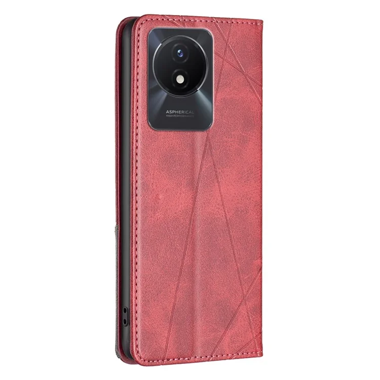 For vivo Y02 4G Imprinting Pattern Splicing PU Leather Cover Card Holder Cell Phone Stand Case - Red