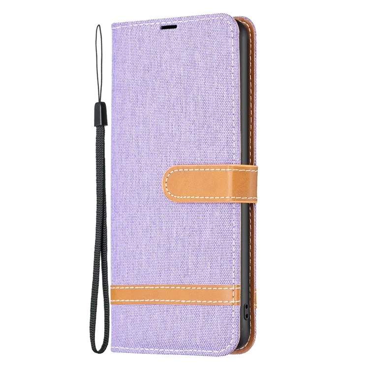 Per Xiaomi Redmi 12C 4G Jeans Cloth Splicing Design Leather Cover Wallet Stand Flip Phone Case - Viola