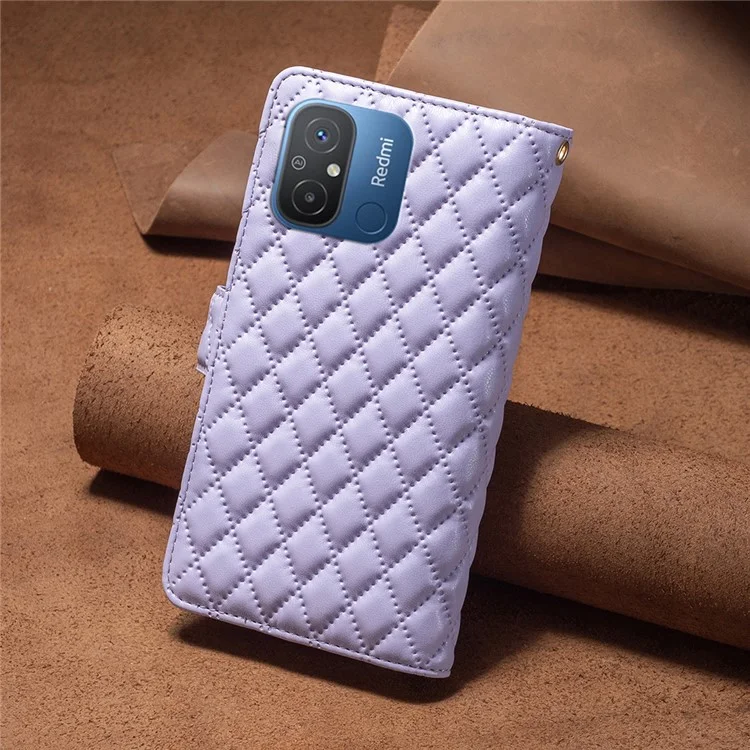 BINFEN COLOR BF Style-15 for Xiaomi Redmi 12C 4G PU Leather Wallet Case Stand Zipper Pocket Phone Anti-drop Cover with Strap - Purple