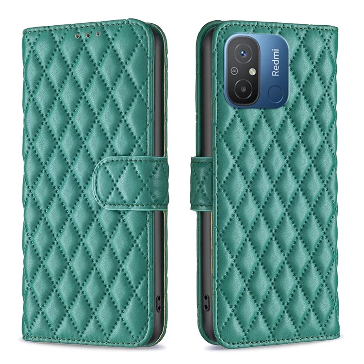 BINFEN COLOR BF Style-14 para Xiaomi Redmi 12C 4G Funda de Cartera de Piel de PU con Estampado - Verde