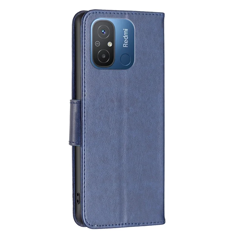 For Xiaomi Redmi 12C 4G Shockproof Case PU Leather Phone Case Wallet Stand Cover with Strap - Dark Blue