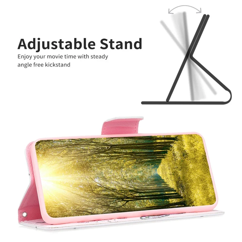 Pour Xiaomi Redmi 12C 4G Étui portefeuille en cuir PU avec motif imprimé, support pliable et protection de téléphone - Fleurs de pêcher et papillons