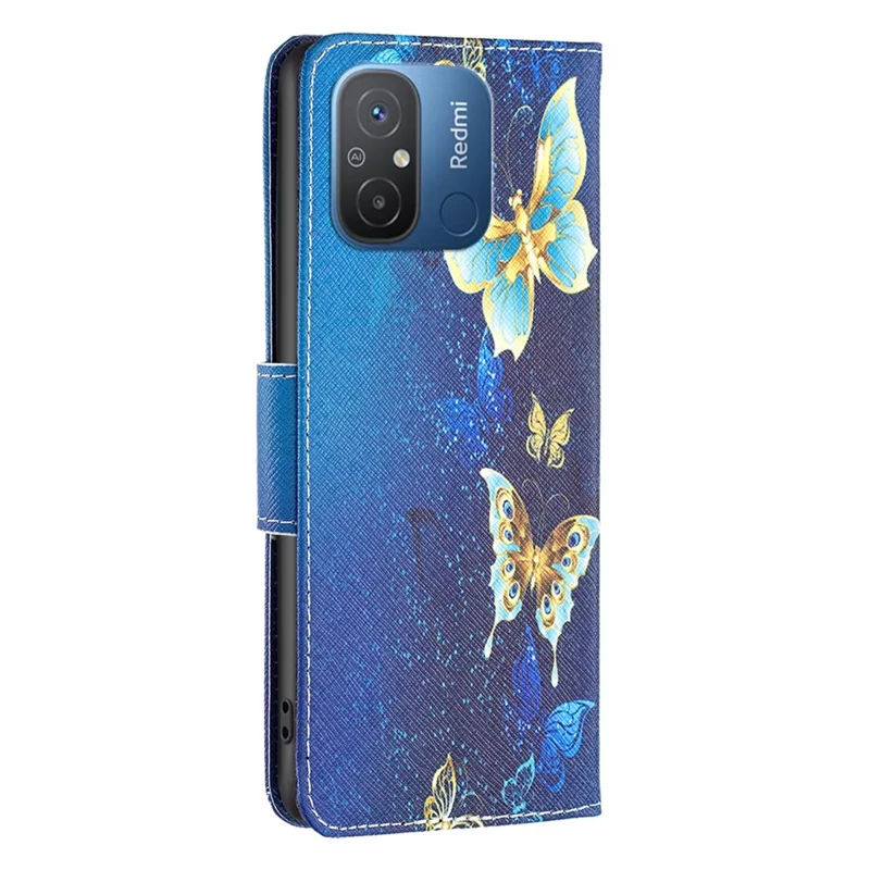 For Xiaomi Redmi 12C 4G PU Leather Wallet Phone Case Pattern Printed Stand Flip Protective Phone Cover - Golden Butterflies