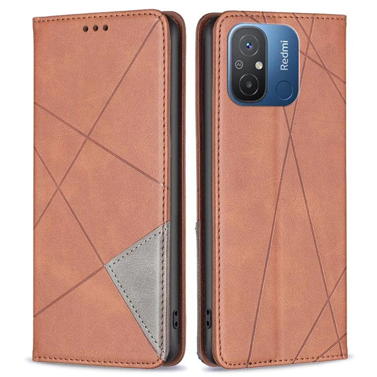 Phone Case for Xiaomi Redmi 12C 4G Flip Leather Case with Card Slots Cell Phone Stand Cover - Brown