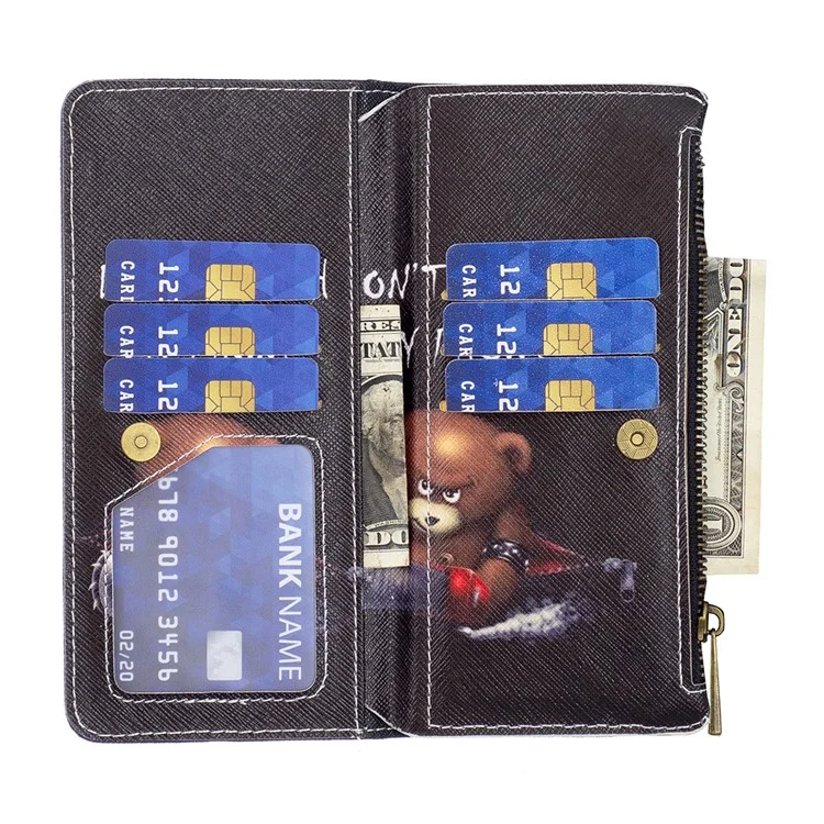 BF03 Custodia per Portafoglio con Zip per Xiaomi Redmi 12C 4G, Cover Flip in Pelle PU con Stampa a Motivi - Orso