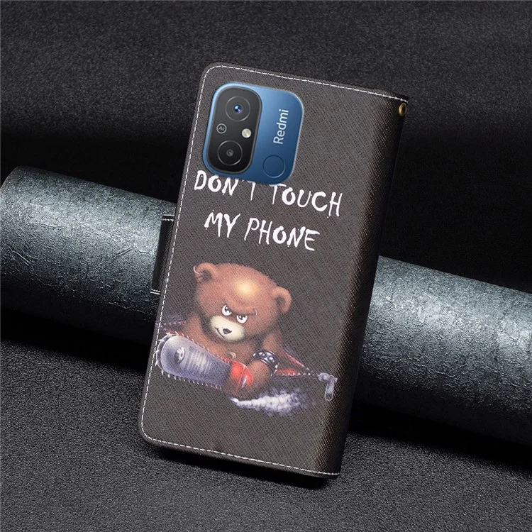 BF03 Custodia per Portafoglio con Zip per Xiaomi Redmi 12C 4G, Cover Flip in Pelle PU con Stampa a Motivi - Orso