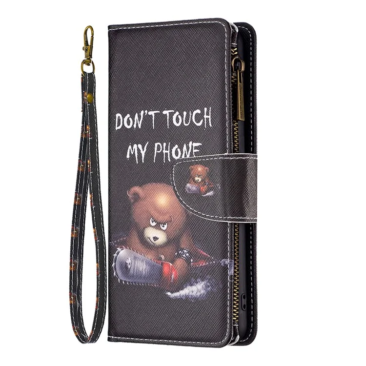 BF03 Custodia per Portafoglio con Zip per Xiaomi Redmi 12C 4G, Cover Flip in Pelle PU con Stampa a Motivi - Orso
