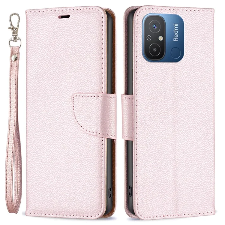 Wallet Case für Xiaomi Redmi 12C 4G PU-Leder-Handyhülle Einfarbige Ständer-Handyhülle - Roségold