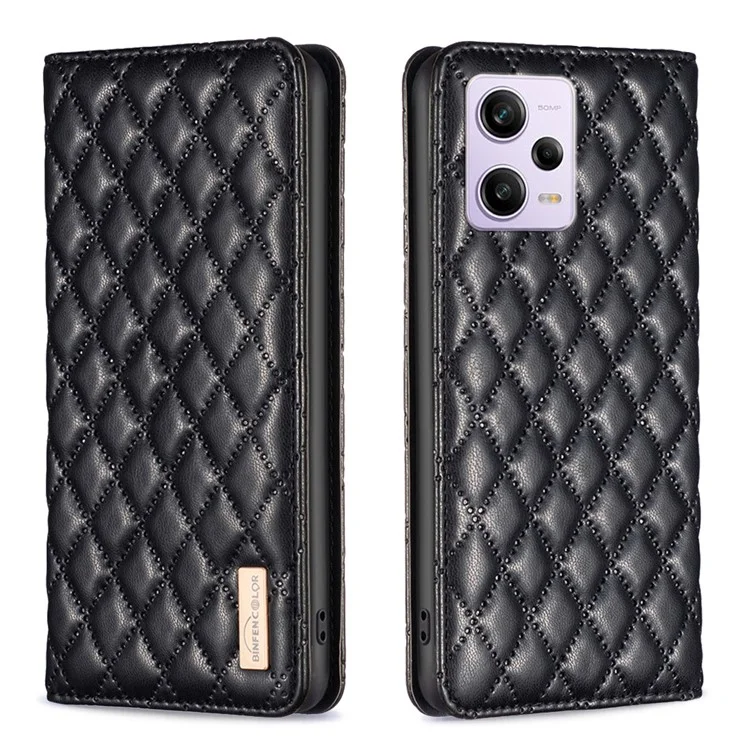 BINFEN COLOR BF Style-16 PU Leather Cover for Xiaomi Redmi Note 12 Pro 5G / Note 12 Pro Speed 5G / Poco X5 Pro 5G Stand Phone Case Card Holder Magnetic Closure Phone Cover - Black