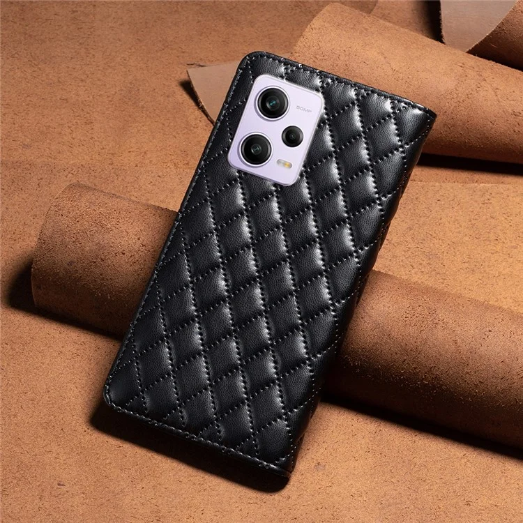 BINFEN COLOR BF Style-16 PU Leather Cover for Xiaomi Redmi Note 12 Pro 5G / Note 12 Pro Speed 5G / Poco X5 Pro 5G Stand Phone Case Card Holder Magnetic Closure Phone Cover - Black