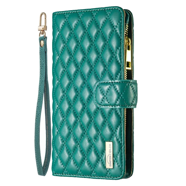 Binfen Color BF Style-15 Pour Xiaomi Redmi Note 12 Pro 5G PU Cuir Case Stand de Poche à Glissière Couverture de Téléphone Avec Sangle - Vert