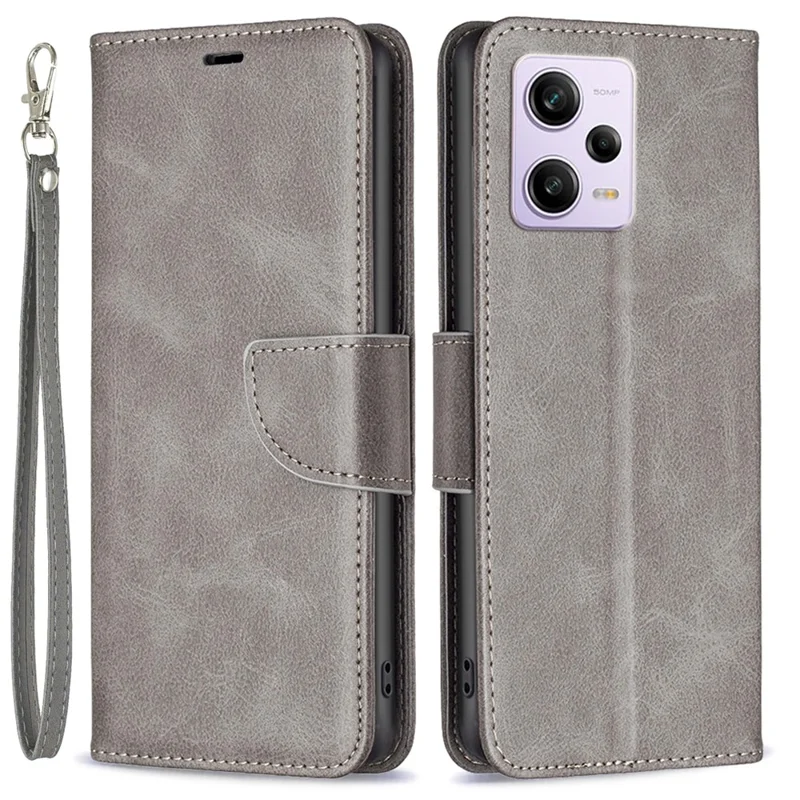 For Xiaomi Redmi Note 12 Pro 5G / Note 12 Pro Speed 5G / Poco X5 Pro 5G Case Smooth Leather Wallet Stand Mobile Phone Cover with Strap - Grey