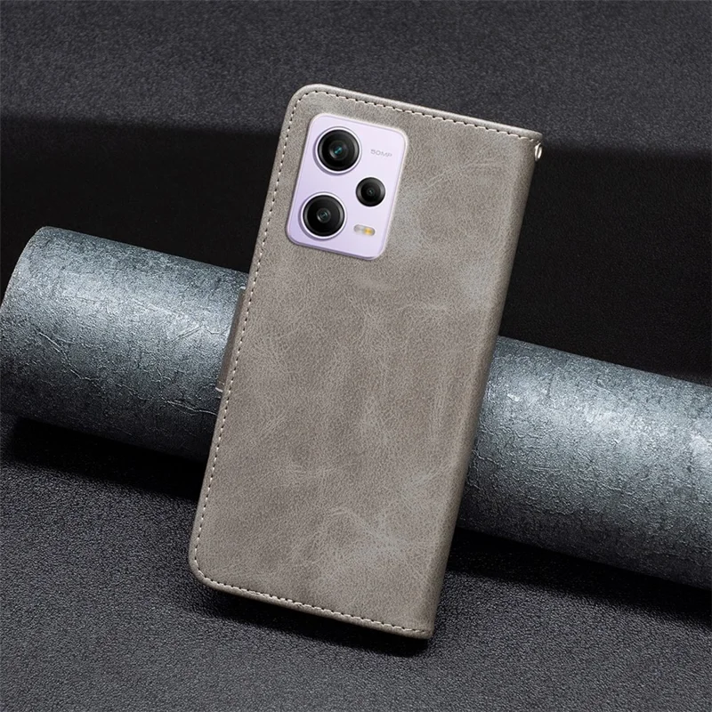 For Xiaomi Redmi Note 12 Pro 5G / Note 12 Pro Speed 5G / Poco X5 Pro 5G Case Smooth Leather Wallet Stand Mobile Phone Cover with Strap - Grey